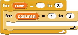 for (row) = 1 to 3 {for (column) = 1 to 3 {} }