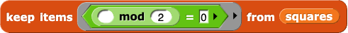 keep items (()mod(2)=0) from (squares)