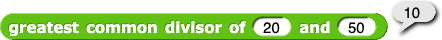 greatest common divisor of (20) and (50) reporting 10
