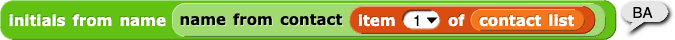 initials from name (name from contact( (item (1) of (contact list)) reporting 'BA'